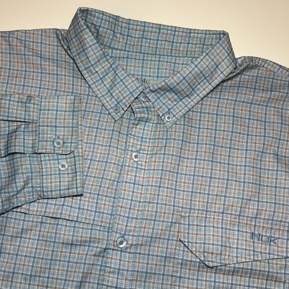 HUK Tide Point Performance Fishing Shirt  Long Sleeve Vented Blue Plaid Mens XXL - Picture 1 of 9